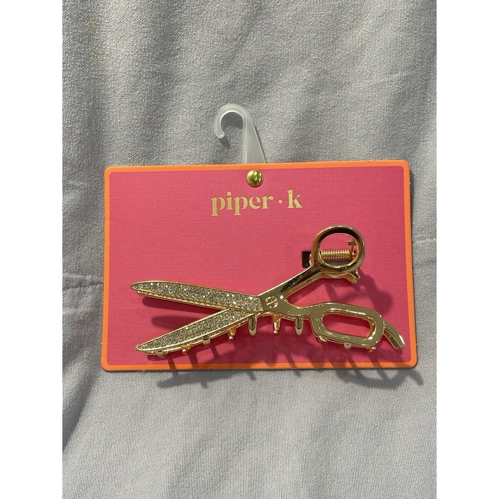 NEW Piper K Gold Colored Metal Scissor Hair Claw Clip Faux Diamonds Hairdresser